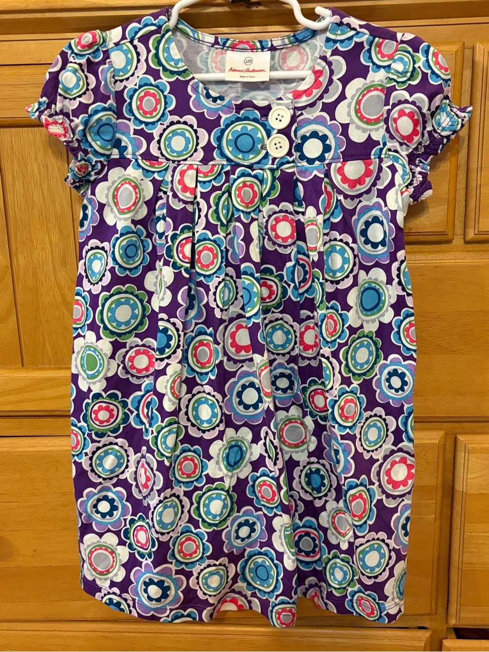Hanna Anderson Girl's Vibrant Purple Retro-Style Floral Print Dress Size 120/6-7